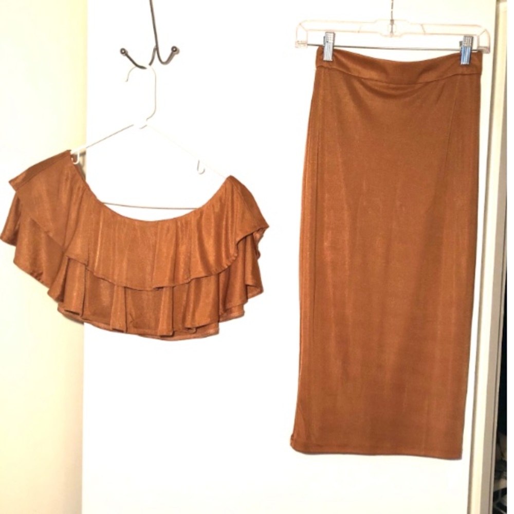 Burnt Sienna Two Piece Ruffle Skirt Set